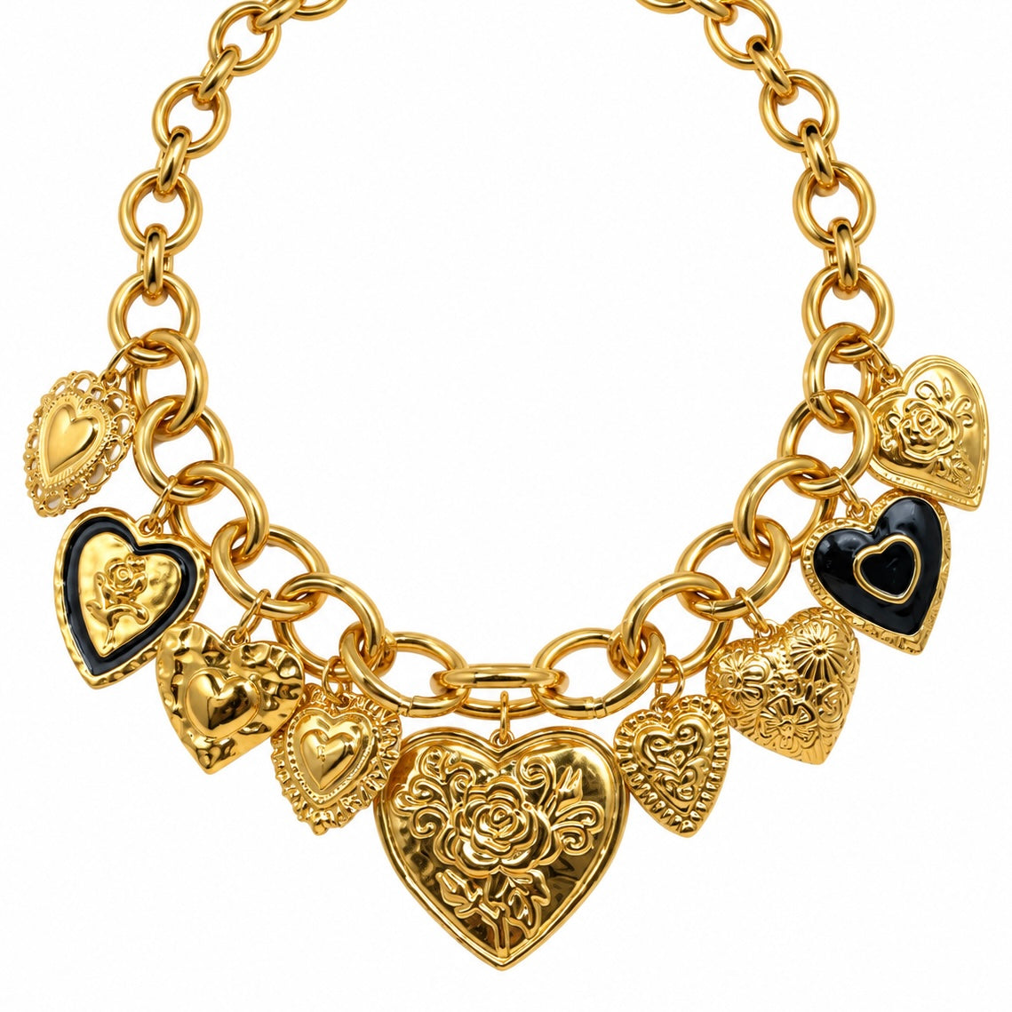 Collar Corazón Flor Negro