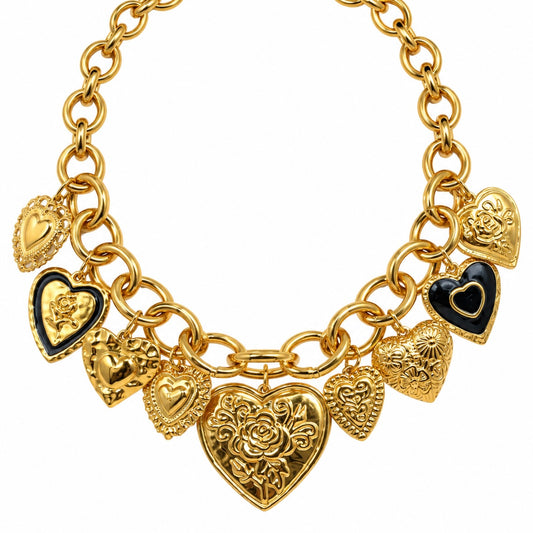 Collar Corazón Flor Negro