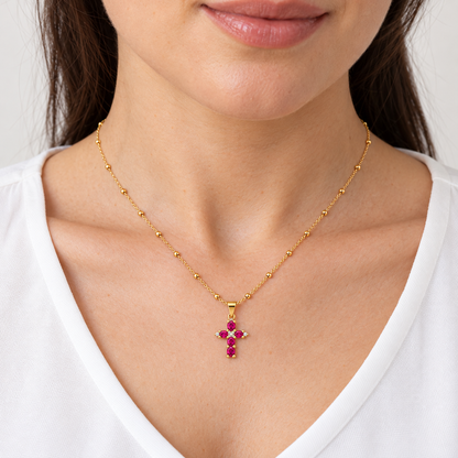 Collar Dije Cruz Rosado