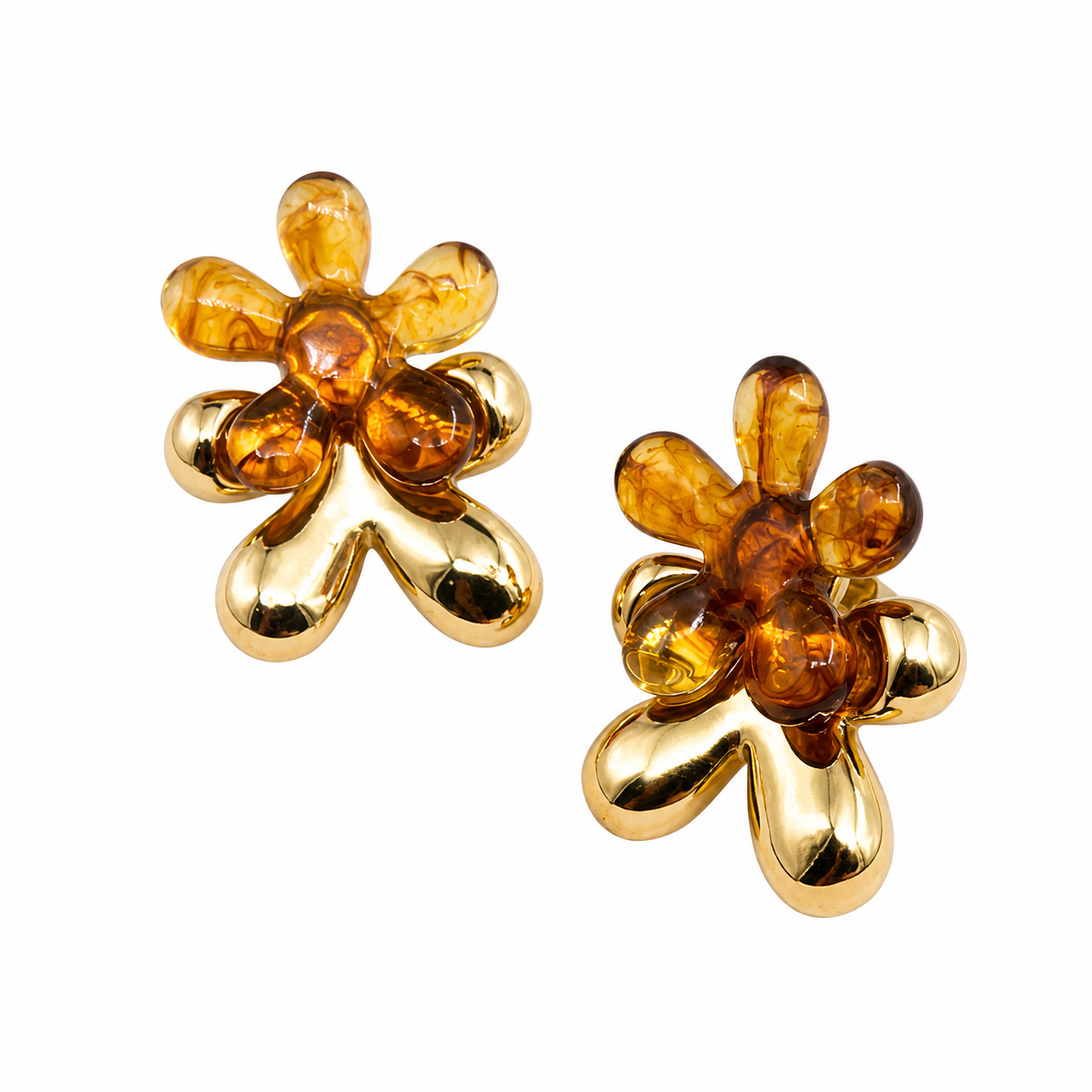 Aretes doble Flor Ambar