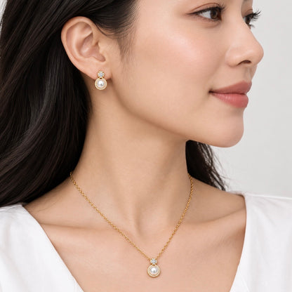 Juego de Aretes y Dije Perla