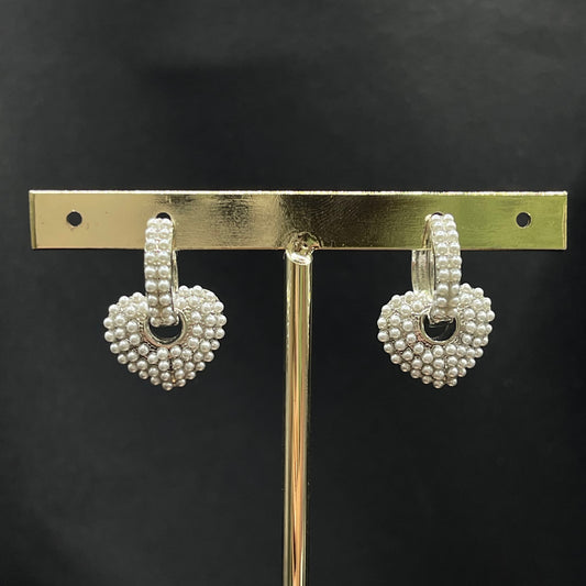 Aretes corazón de perlas plata