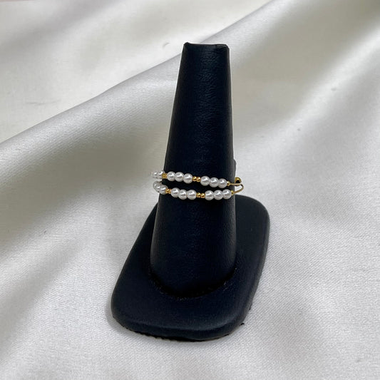 Anillo Acero Perlitas Doble ( Ajustable )