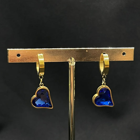 Aretes Acero Corazón Azul