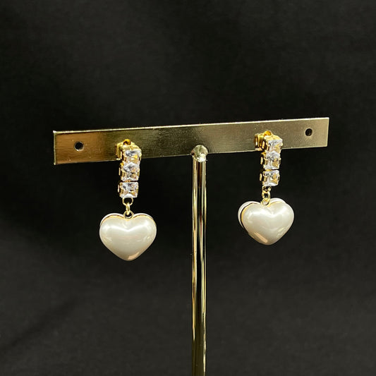 Aretes Corazón Perla Colgante