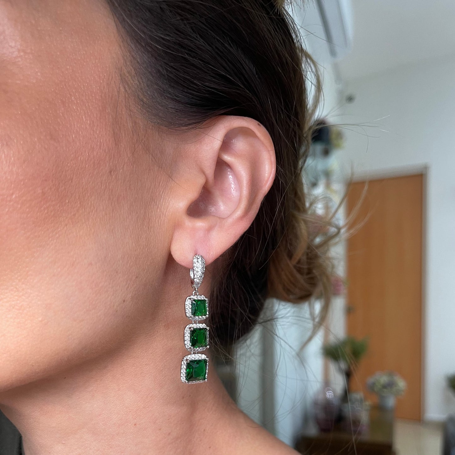 Aretes Verdes 3 Piedras