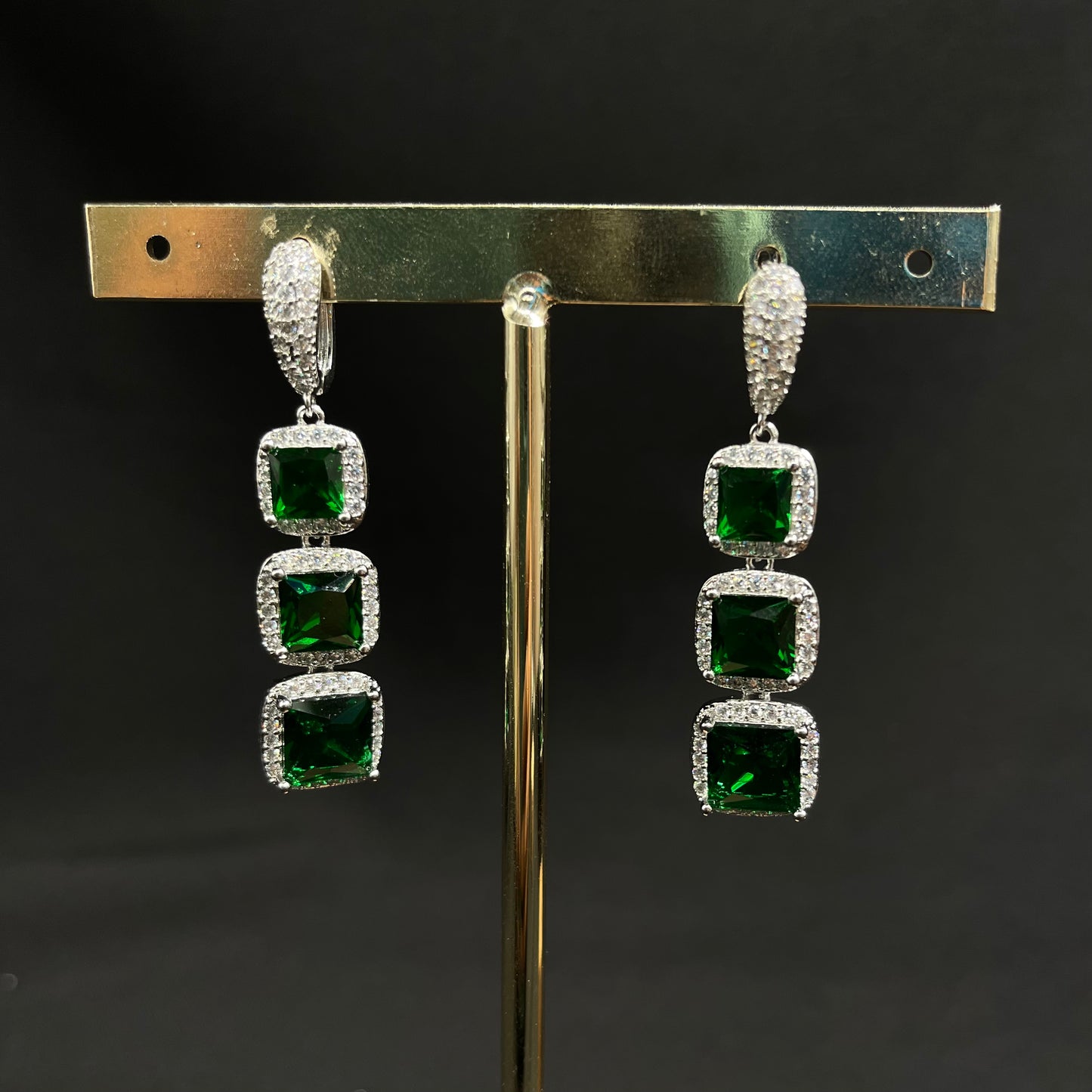 Aretes Verdes 3 Piedras