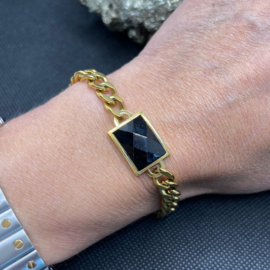 Pulsera de Acero con Piedra Negra