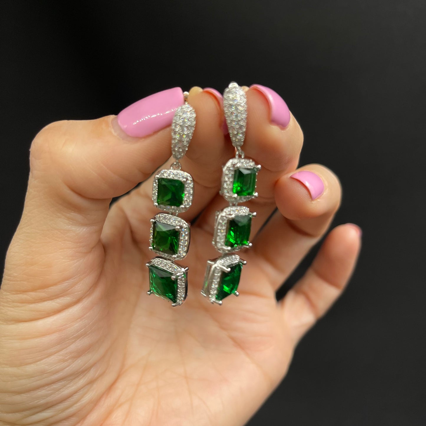 Aretes Verdes 3 Piedras