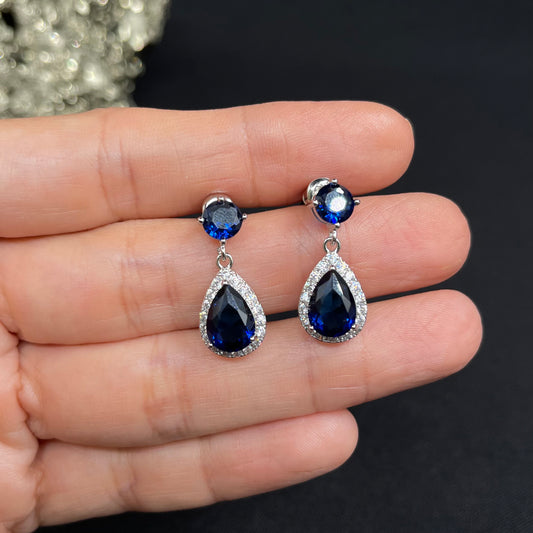 Aretes Gota Azul con Circonitas